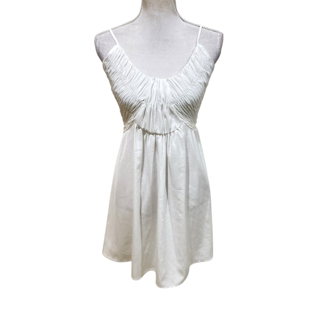 Chelsea28 White ruched back Smocked mini sun Dress spaghetti strap extra small